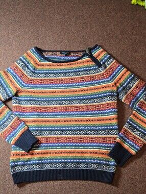 Tommy Hilfiger Colorful Striped Fair Isle Sweater With Zip Neckline Size Small